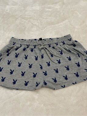 PLAYBOY Grey Shorts with Navy Bunny Print